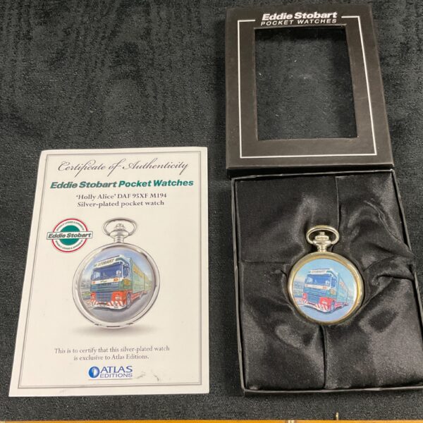 Silver plated Eddie Stobart pocket watch featuring DAF 95XF truck.
