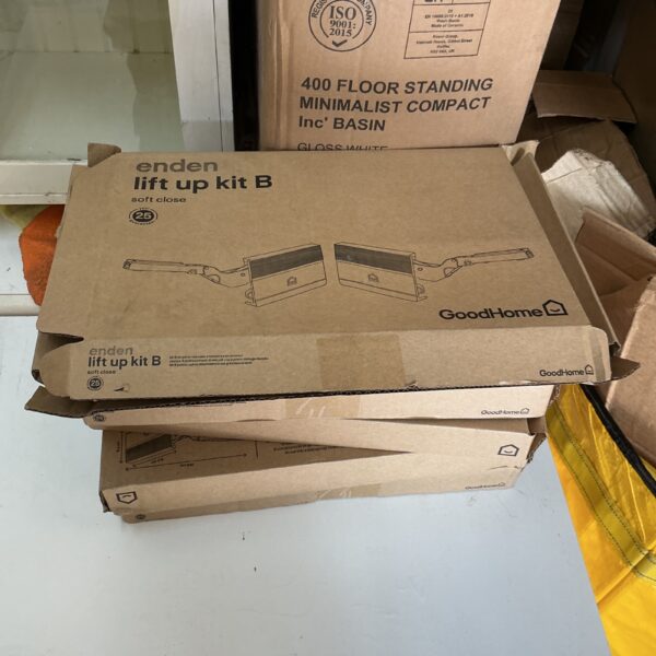 Eden lift up kits in original packaging, soft close cupboard hinges.