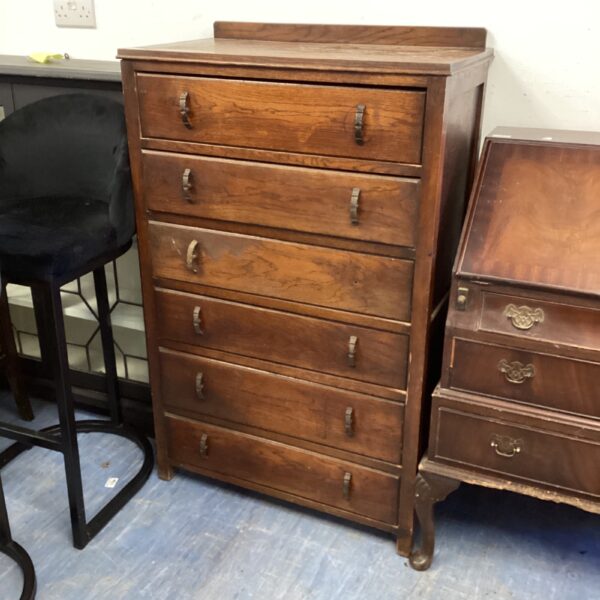 Antique Edwardian oak chest of drawers with six drawers.