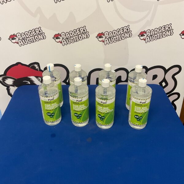 Eight bottles of EkoFuel Premium Bioethanol fuel for clean burning fireplaces.