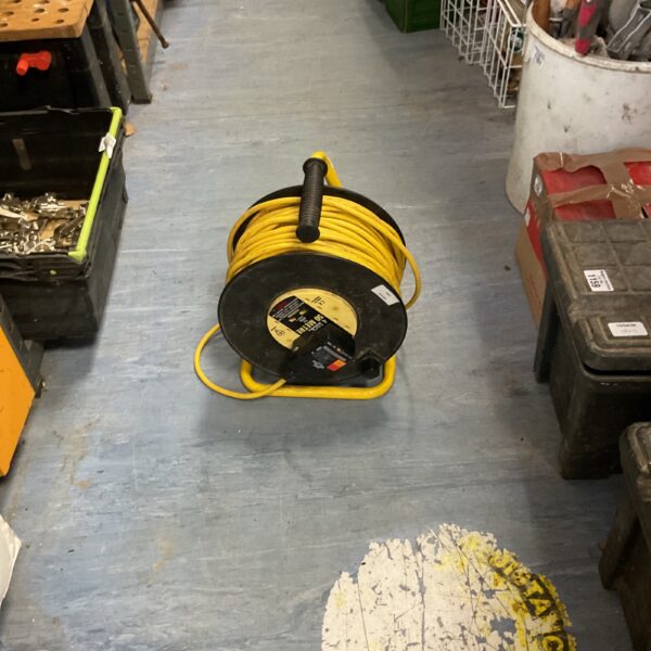 Heavy duty electrical extension cable reel, 50 meter length.