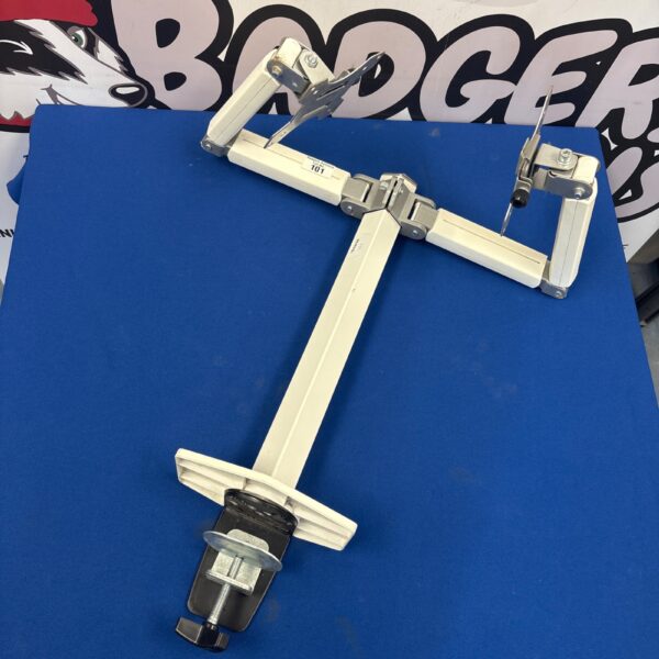 Eletab dual monitor arm mount for desk setup.
