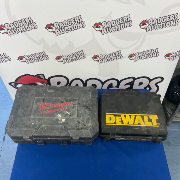 Empty Milwaukee and Dewalt tool cases for tool storage.