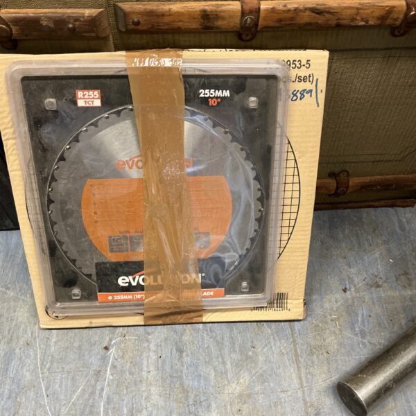 Used 255mm Evo circular saw blade for woodworking and metal cutting.
