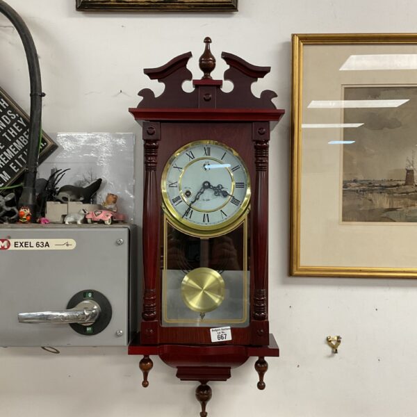 Antique EXEL wall regulator clock with striking mechanism.