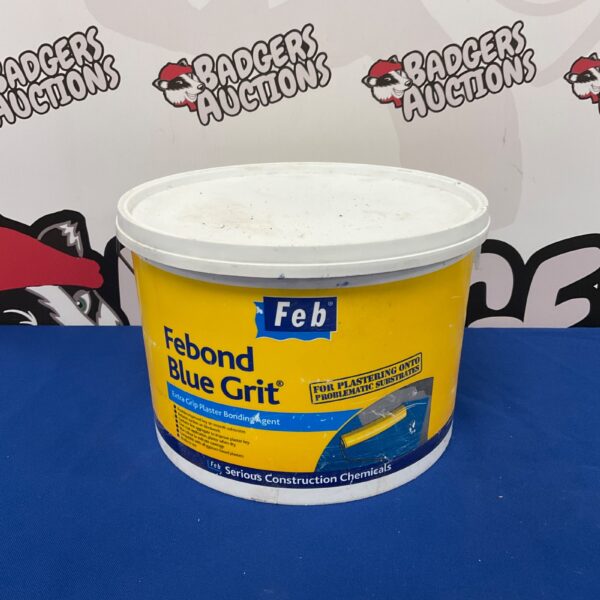 Febond Blue Grit plaster bonding agent container for construction.