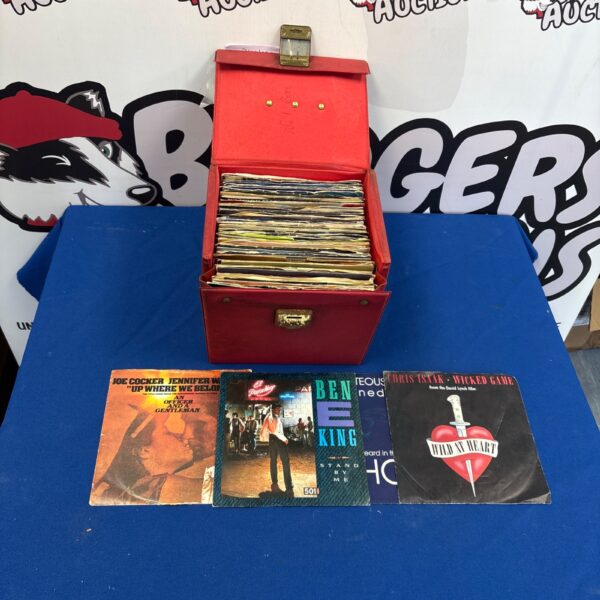 Plastic carry case filled with film and TV soundtrack singles.