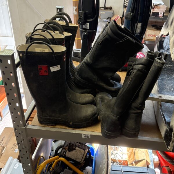 Lot of four vintage fireman’s boots, leather work boots.
