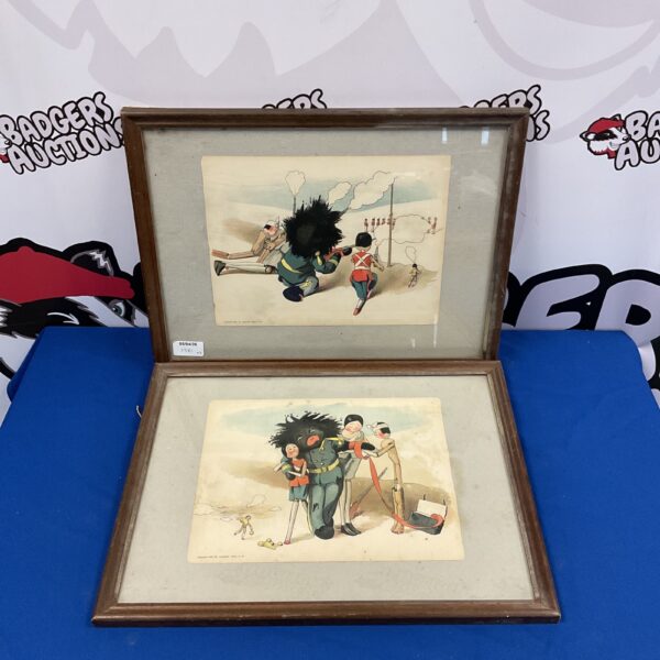 Antique Florence Upton Golly and Dolly war game prints, charming children's illustration.