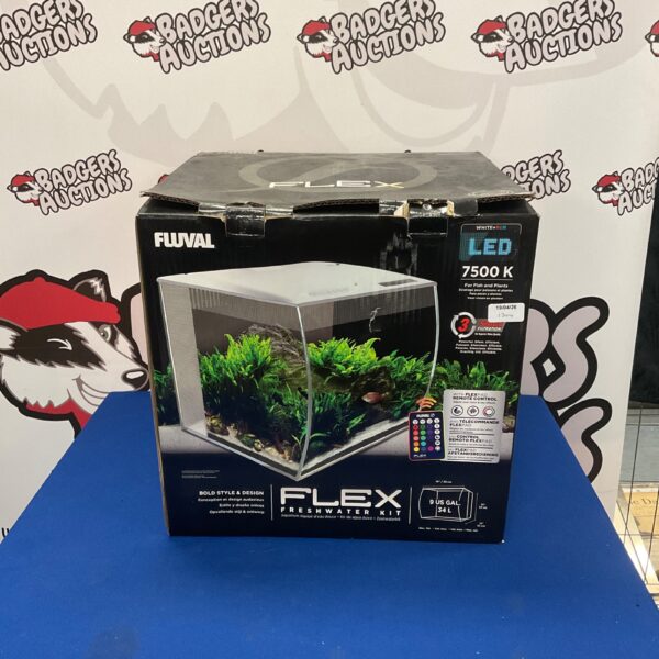 Fluval Flex 34-gallon freshwater aquarium kit for fish and plants.