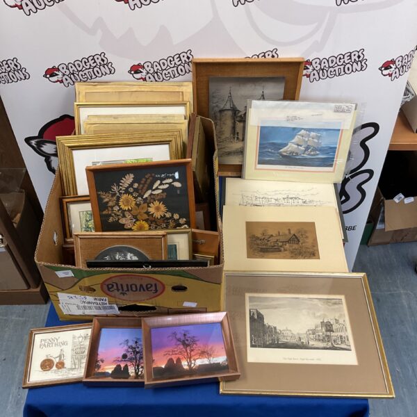Large lot of assorted framed prints and vintage art for home decor.