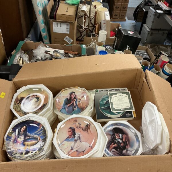 Franklin Mint collector plates depicting Native American portraits and scenes.