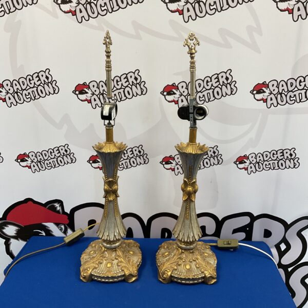 Ornate pair of vintage French style metal table lamps.