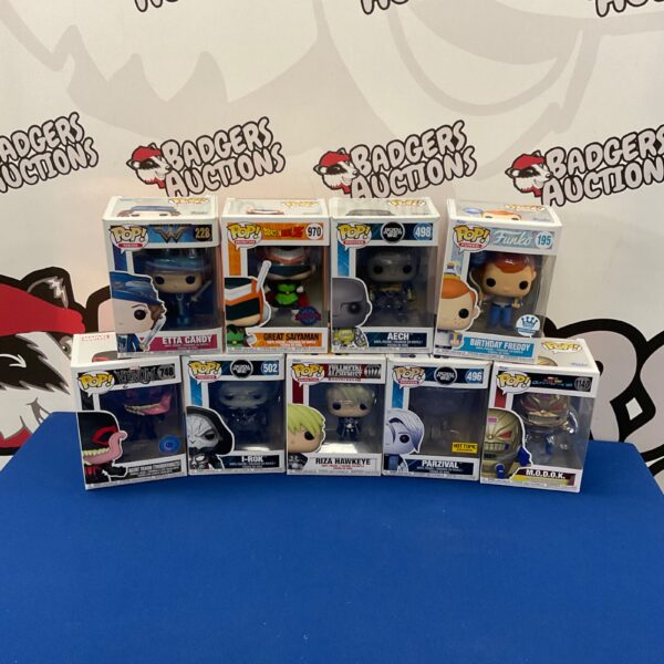 Funko Pop vinyl figures lot including Marvel and Dragon Ball Z.