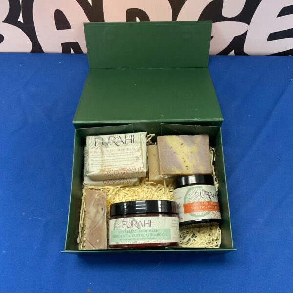 Furahi Beauty set with eucalyptus soap and shea butter.