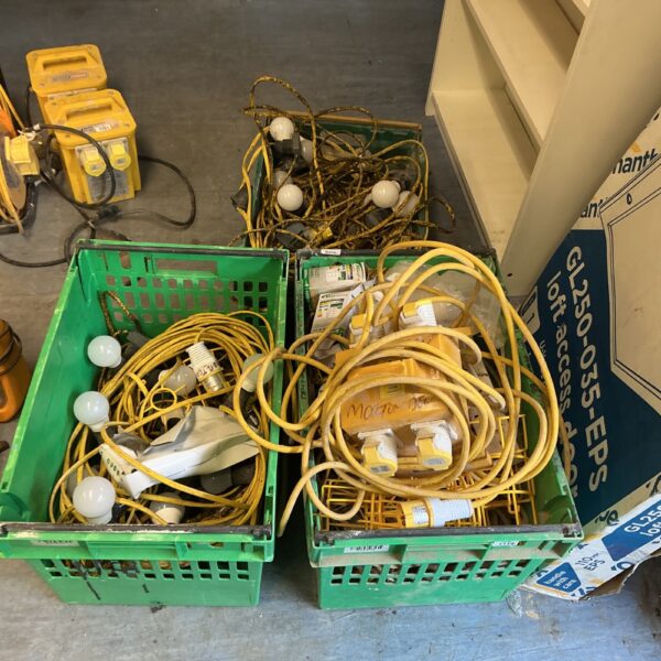 Boxes of vintage futon lights for decorative lighting.
