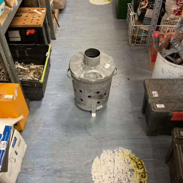 Galvanised steel garden incinerator for burning waste outdoors.