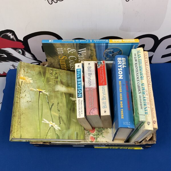 A lot of gardening books including Bill Bryson paperbacks.