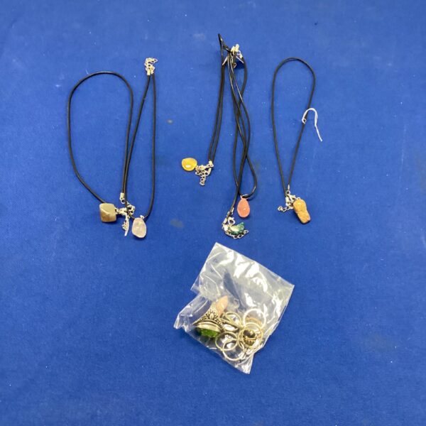 Colourful gemstone necklaces and rings lot for sale.