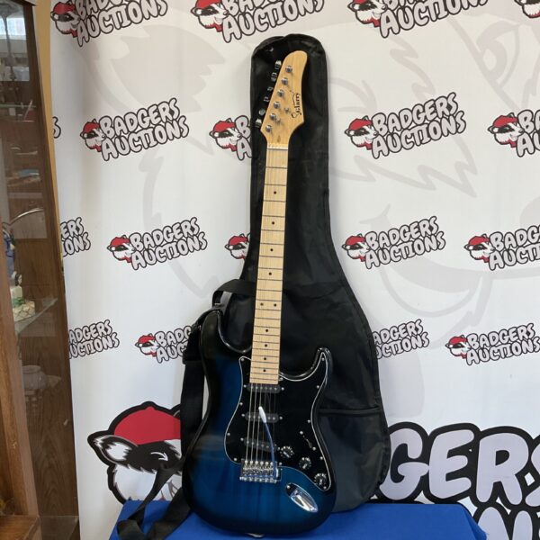 Blue Glarry electric guitar with case, musical instrument for sale.