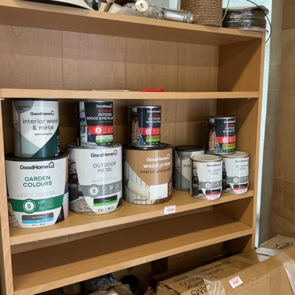 Quantity of GoodHome exterior metal and wood paint for DIY projects.
