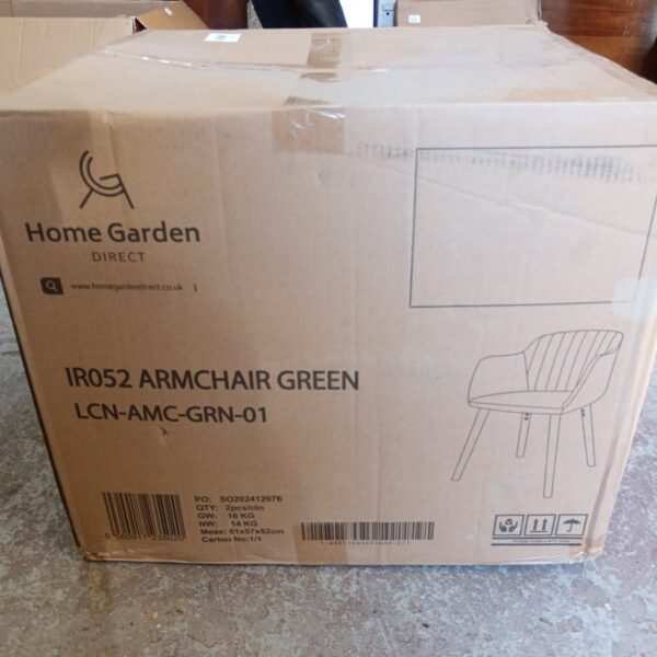 Green garden armchair, model IR052, for comfortable outdoor seating.