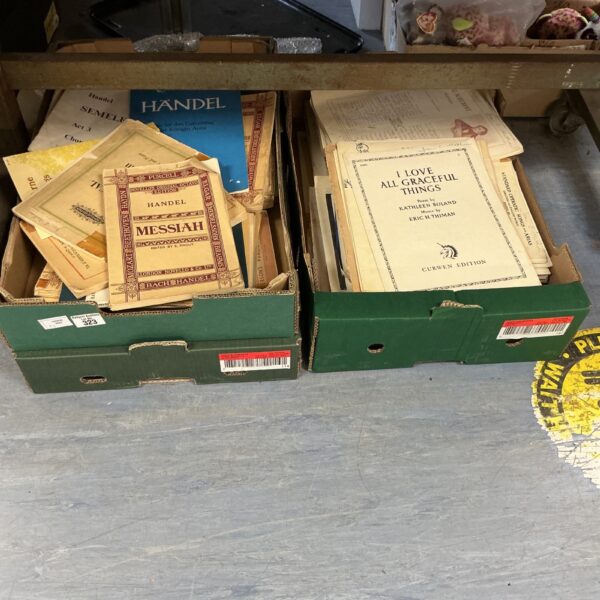 Tray of vintage Handel Messiah sheet music scores.
