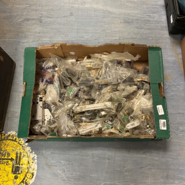 Assorted vintage hardware lot including door locks and light switches.