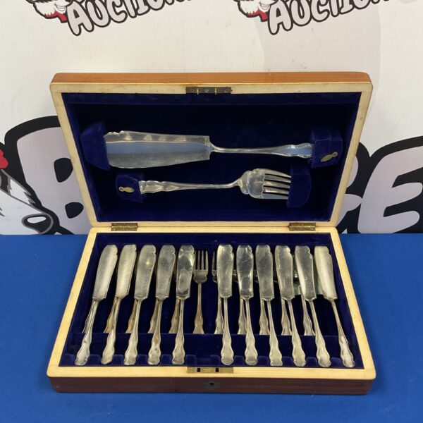 Vintage silver plate fish knife and fork set by HC & Co.