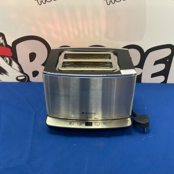 Stainless steel Hotpoint toaster presented for auction.