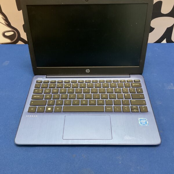 Front view of a silver HP Stream laptop.
