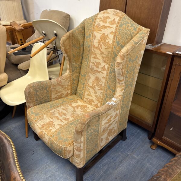Oriental style wingback armchair