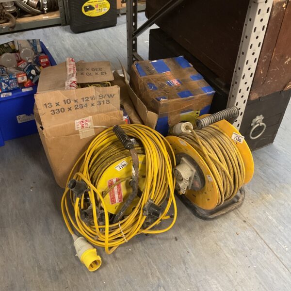 Set of festoon lights with bulbs & two 110v extension reels