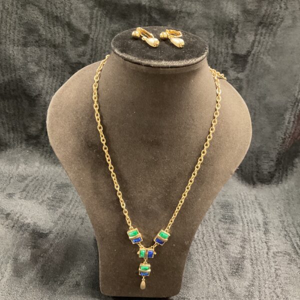 Sarah Coventry enamel necklace and monet gold plate earrings