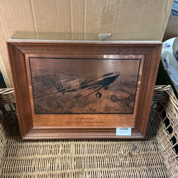 Framed etching of a spitfire 12” x 10”
