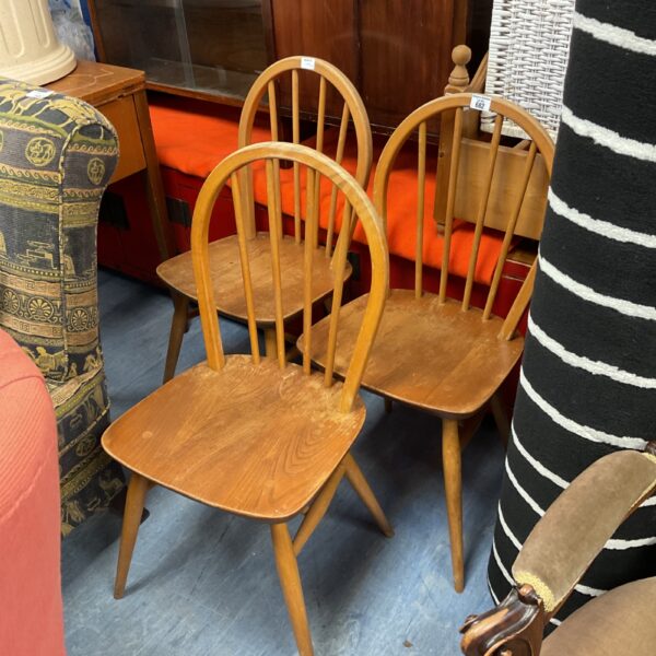 Three Ercol gold label stick back chairs