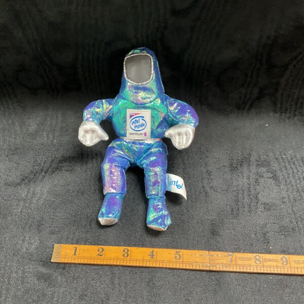 Vintage Intel spaceman toy with "Intel Inside" logo.