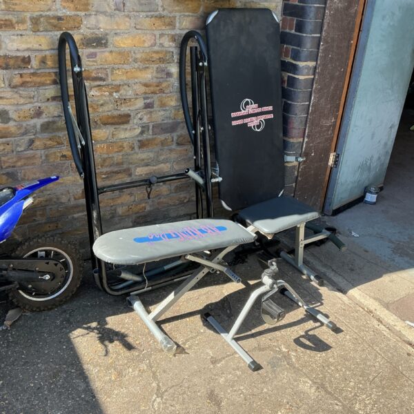 Inversion stretch bench for home fitness and spinal decompression.