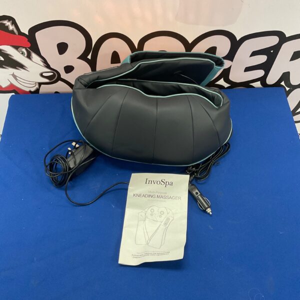 Portable InvoSpa kneading massager for neck and shoulder relief.