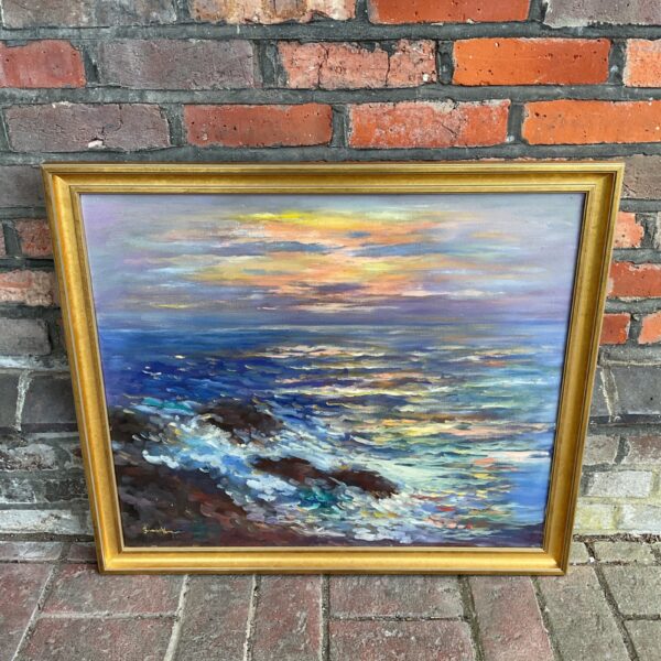 Vintage Italian seascape painting with gilt frame.