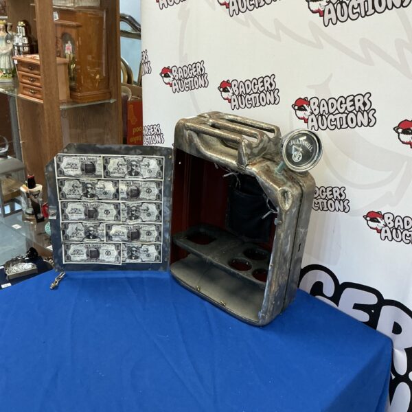 Front view of Jack Daniel’s repurposed petrol can drinks cabinet.