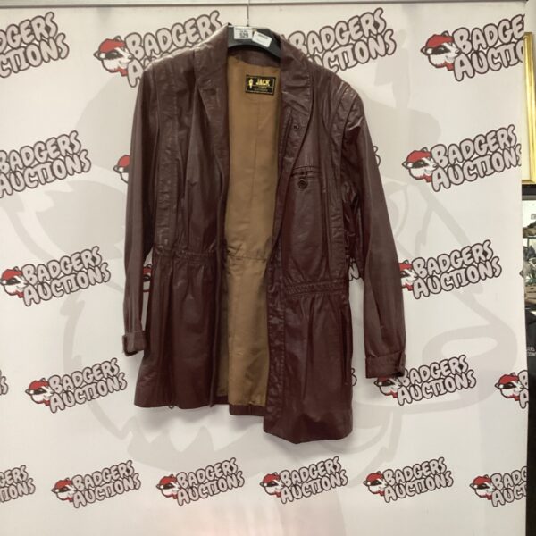 Vintage Jack brown leather jacket, 1980s style.