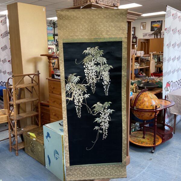 Vintage Japanese kakemono scroll with detailed hysteria motives.