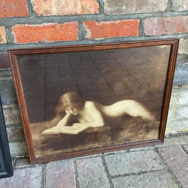 Vintage Jean Jacques Henner print of a nude woman reading a book.