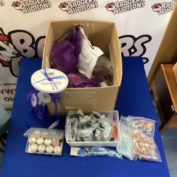 Mixed lot of jewelry making supplies including beads and Kumihimo materials.