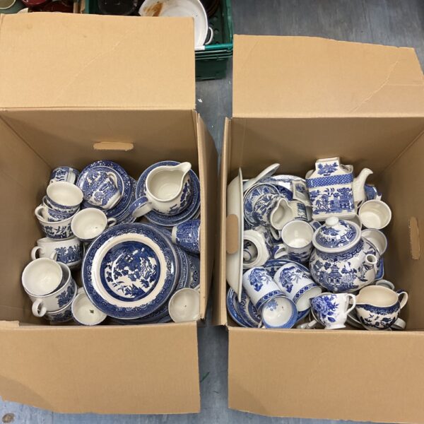 Large lot of vintage Johnson Bros and Churchill blue and white china.