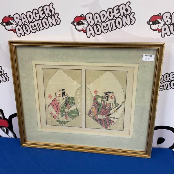 Vintage Katsukawa Shunsho woodblock prints of Kabuki actors.