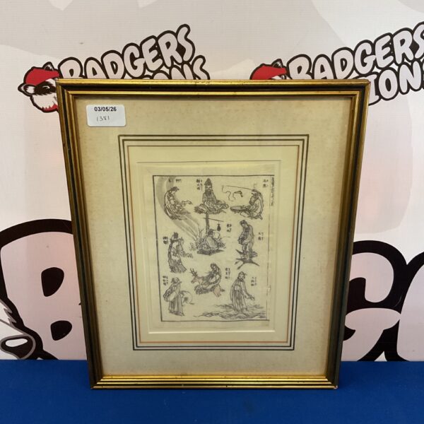 Antique Japanese woodblock print by Katsushika Hokusai, figurative scene.