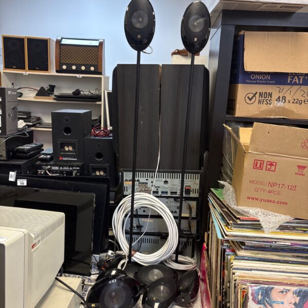 Lot of six vintage KEF Egg surround speakers with cables.