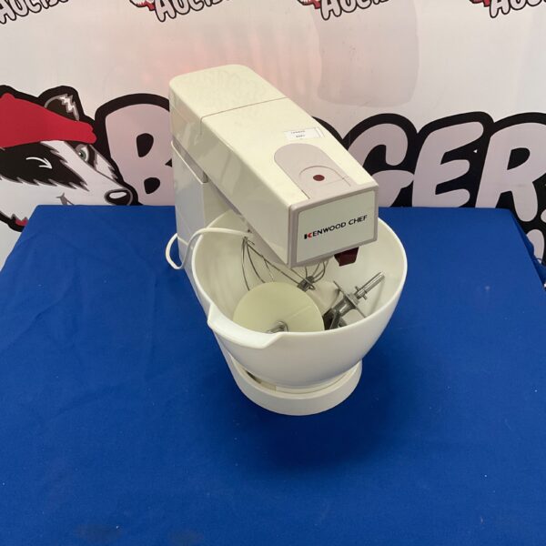 Vintage Kenwood Chef mixer in a kitchen setting.